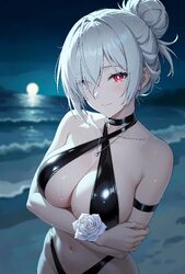 1girl absurdres beach black choker black slingshot swimsuit breasts choker cinderella (crystal wave) (nikke) cinderella…