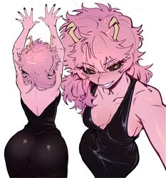 1girl animal head arms up ashido mina ass bat bad black dress black nails black sclera boku no hero academia breasts co…