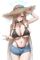 1girl absurdres alternate costume arm up armpits asuna (blue archive) bare shoulders bikini black bikini black choker b…