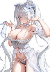 1girl blue eyes breasts cinderella (glass princess) (nikke) cinderella (nikke) cleavage commentary request crown curvy …