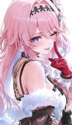 1girl  p bare shoulders blue eyes breasts colored inner hair commentary denia (wuthering waves) gloves hair intakes hai…