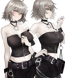 1girl absurdres ahoge bag bare shoulders belt black tube top blush bracelet breasts chain choker cleavage commentary cr…