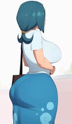 1girl alternate ass size (larger) alternate breast size (larger) ass bag blue hair blue skirt bracelet breasts curvy hi…