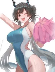 1girl  d absurdres alternate costume aqua one-piece swimsuit arknights arknights  endfield black hair blush breasts che…