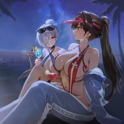 2girls animal costume artist request bird bird costume black slingshot swimsuit breasts bright pupils check artist cind…