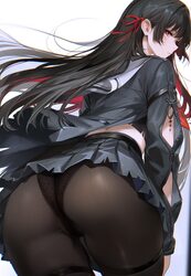 1girl arm cutout ass ass focus black hair black jacket black panties black pantyhose black serafuku black skirt chisa (…