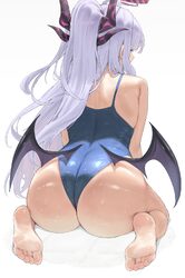 1girl ass ass focus back blue archive blue one-piece swimsuit commentary request feet from behind halo highres hina (bl…