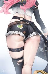1girl absurdres ass ass focus belt black belt black jacket black shorts black thighhighs commentary crop top cropped ja…