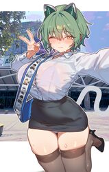 1girl absurdres admiral nakhimov (azur lane) animal ears anime expo azur lane black skirt blush breasts brown thighhigh…