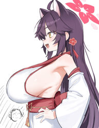 1girl absurdres ahoge alternate hairstyle animal ears blue archive breasts detached sleeves doodle sensei (blue archive…