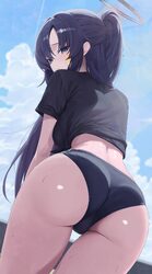1girl absurdres alternate costume ass ass focus black shirt blue archive blue buruma blush breasts buruma closed mouth …