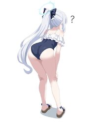 1girl ? absurdres ass back black bow blue archive blue halo blue one-piece swimsuit bow choon sik2 commentary request f…