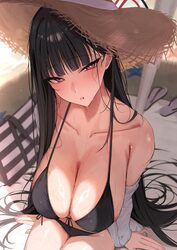 1girl alternate costume bare legs bikini black bikini black hair blue archive blunt bangs breasts cleavage collarbone c…