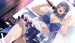 1girl alternate costume aoi sakura (seak5545) arcana (nikke) bare shoulders blue bow blue eyes blue skirt blush bow bre…