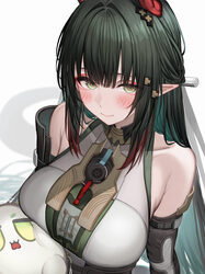 1girl absurdres arknights arknights  endfield bare shoulders black hair blush breasts commentary dragon bean (arknights…