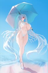 1girl absurdres bikini blue sky breasts cinderella (nikke) curvy goddess of victory  nikke hido (cherryhido) highres la…