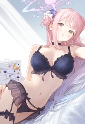 1girl ai-assisted black bra black choker black panties blue archive blue flower bow bow bra bra breasts choker commenta…