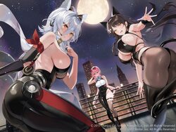 3girls animal ears ass asymmetrical pants azur lane black boots boots breasts brown eyes building choukai (azur lane) c…