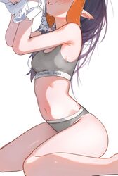 1girl absurdres blush bound bound wrists bra breasts chocosong commentary request gradient hair grey bra grey panties h…