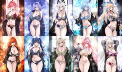 6+girls absurdres aemeath (wuthering waves) ahoge alternate breast size (larger) arms up augusta (wuthering waves) bare…