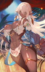 1girl breasts closed mouth commentary request dark-skinned female dark elf dark elf dancer (lack) dark skin detached sl…