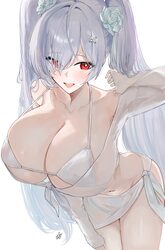1girl absurdres aqua flower aqua rose bikini breasts bright pupils cinderella (crystal wave) (nikke) cinderella (nikke)…