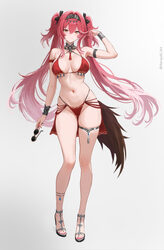 1girl alternate costume armlet bikini black bow bow breasts closed mouth collar commentary full body hair between eyes …