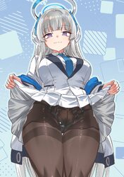 1girl absurdres black panties black pantyhose blue archive blue background blue outline blunt bangs blunt ends breasts …