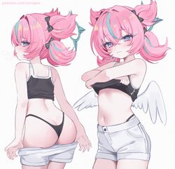 1girl absurdres aqua hair aria (human) (zenless zone zero) aria (zenless zone zero) ass bare arms bare shoulders black …