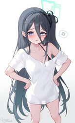 1girl absurdres anger vein aqua halo aris (blue archive) artist name black hair black hairband blue archive blue eyes b…
