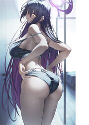 1girl ass bedroom black bra black panties blue archive bra breasts curvy dressing halo indoors karin (blue archive) lar…