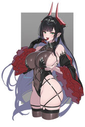1girl  d azur lane black gloves black hair black one-piece swimsuit black thighhighs blush breasts commentary request c…