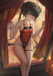 1girl absurdres artist name aya san bare legs bed bilibili username black hair black shorts blanket blue archive blue e…