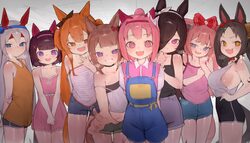+ + 6+girls absurdres aged down agnes digital (umamusume) animal ears arm behind back bare arms bare shoulders black sh…