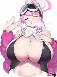 1girl bare shoulders bikini black bikini blue archive breasts cleavage closed eyes commentary eimi (blue archive) eimi …