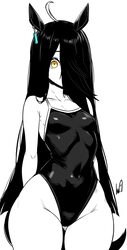1girl ahoge alternate costume animal ears arms behind back breasts collarbone commentary cowboy shot earrings english c…