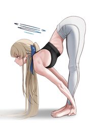 1girl 4meart0112 absurdres ass barefoot black sports bra blonde hair blue archive blue bow blue eyes blue halo blush bo…