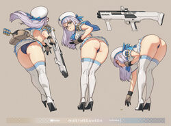 1girl annihilation (nikke) ass bent over blue neckerchief blue panties blue sailor collar bullpup double-barreled shotg…