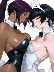 2girls absurdres alternate costume animal ears asymmetrical docking bion (insomn bion) black bow black bowtie black hai…