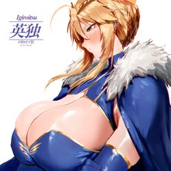 1girl absurdres ahoge artist name artoria pendragon (fate) artoria pendragon (lancer) (fate) blonde hair blue cape blue…