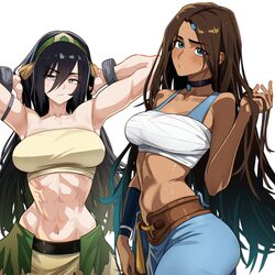 2girls abs absurdres armpits avatar aang  the last airbender avatar legends blind breasts commentary dark-skinned femal…