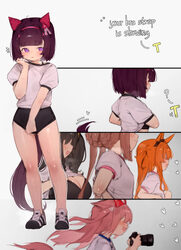1boy 5girls agnes digital (umamusume) animal ears black bra black buruma black shoes blush bow bra braid braided hair r…