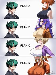 1boy 4girls absurdres age difference artist name bakugou mitsuki black sweater blonde hair blush boku no hero academia …