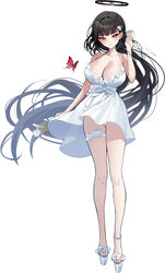 1girl alternate costume black hair black halo blue archive breasts bug butterfly commentary dress flower full body halo…