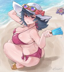 1girl absurdres artsheops ass beach bikini black hair breasts cleavage commentary english commentary eyewear on headwea…