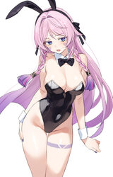 1girl alternate costume animal ears bare shoulders black bow black bowtie black leotard black ribbon blue eyes bow bowt…
