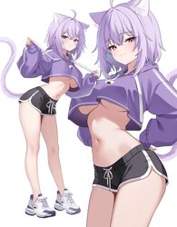1girl  3 absurdres ahoge animal ear fluff animal ears black shorts breasts cat ears cat girl cat tail closed mouth comm…