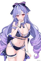 1girl absurdres alternate costume ascot bikini black bikini bow bowtie breasts commentary request covering own mouth dr…