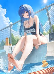 1girl absurdres arcana (fortune mate) (nikke) arcana (nikke) bare arms bare shoulders barefoot blue eyes blue hair blue…