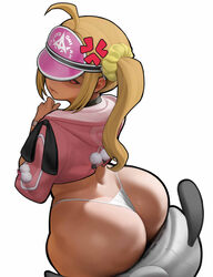 1girl absurdres ahoge ass bikini blonde hair commentary from behind highres huge ass jacket long hair looking back luci…